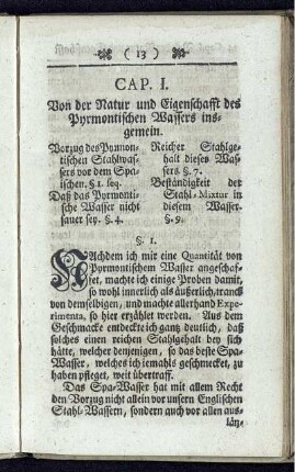 Cap. I. Von der Natur und Eigenschafft des Pyrmontischen Wassers insgemein.