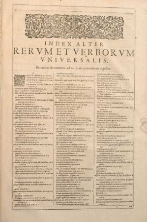 Index Alter Rervm Et Verborvm Vniversalis.