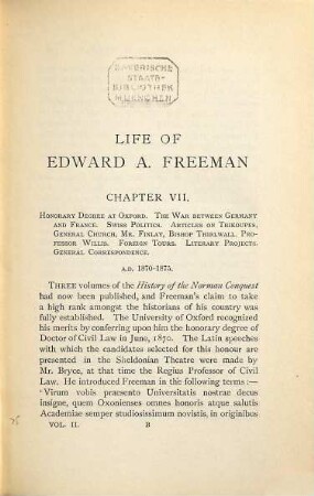The Life and Letters of Edward A. Freeman D. C. L., L. L. D. : In two Vols, II