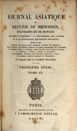 Journal asiatique : périodique semestriel. 9. 1840