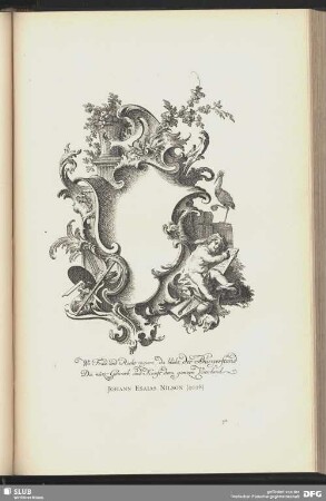Cartouche mit allegorischen Figuren und Symbolen