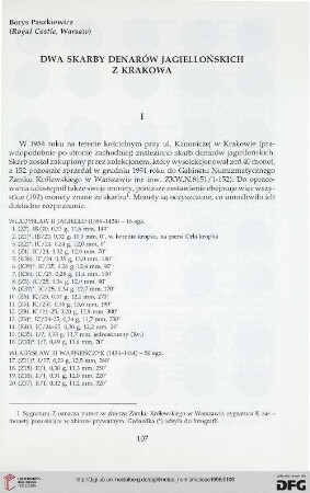 1: Dwa skarby denarów jagiellońskich z Krakowa
