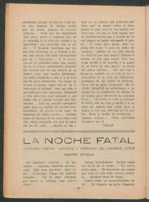 La noche fatal : Monólogo cómico, original y creación del célebre actor Ermete Novelli.