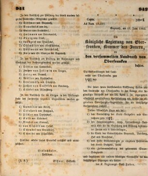 Protokoll über die Verhandlungen des Landrathes für Oberfranken im Königreiche Bayern. 1863/64