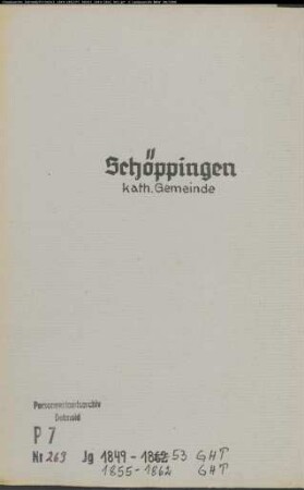 Kirchenbuchduplikate der Katholischen Gemeinde Schöppingen (GHT 1849-1853; GHT 1855-1862). (Gemeinde: Schöppingen, Katholische Gemeinde)