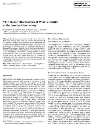 VHF radar observations of wind velocities at the Arecibo observatory