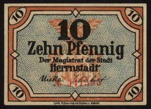 10 Pfennig Schein der Stadt Herrnstadt
