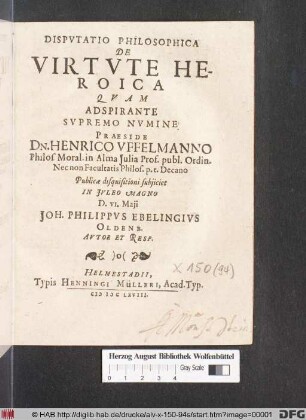 Disputatio Philosophica De Virtute Heroica