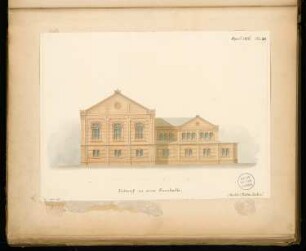 Turnhalle Monatskonkurrenz April 1876: Aufriss Längsansicht; Maßstabsleiste