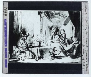 Rembrandt (Kopie), Gastmahl Esthers (Zeichnung, unidentifiziert) (Dresden KK)