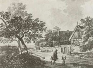 Johann Christian Klengel: Dorfstraße, Sepiazeichnung
