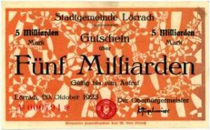 Geldschein / Notgeld, 5 Milliarden Mark, 20.10.1923