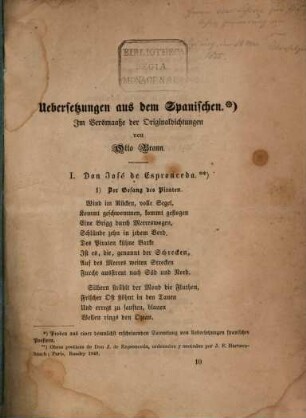 Uebersetzungen aus dem Spanischen : Im Versmaasse der Originaldichtungen