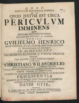 Disputatio Inauguralis Iuridica De Eo Quod Iustum Est Circa Periculum Imminens