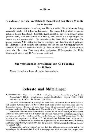 Erwiderung auf die vorstehende Bemerkung des Herrn Martin