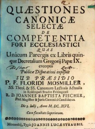 Quaestiones Canonicae Selectae De Competentia Fori Ecclesiastici