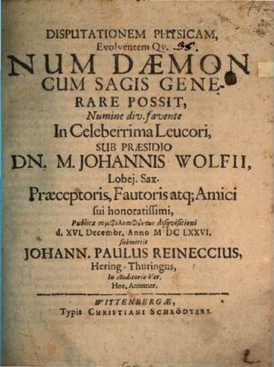 Disp. phys. evolvens quaestionem num daemon cum sagis generare possit?