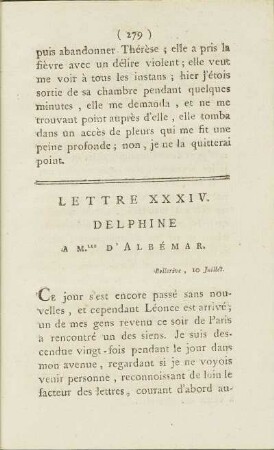 Lettre XXXIV. Delphine A M.lle D'Albémar. Ce 10. Juillet.