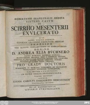 Dissertatio Inavgvralis Medica Sistens Casvm Scirrho Mesenterii Exvlcerato