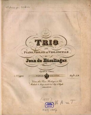 Trio : pour piano, violon et violoncelle ; op. 1