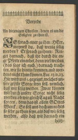 Vorrede An diejenigen Christen, denen es um die Seligkeit zu thun ist