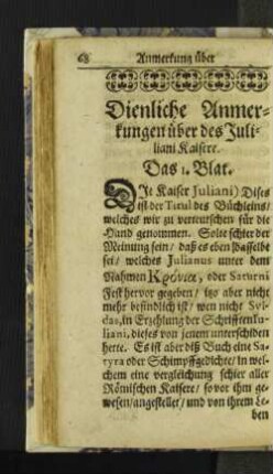 Dienliche Anmerkungen über des Juliani Kaisere.