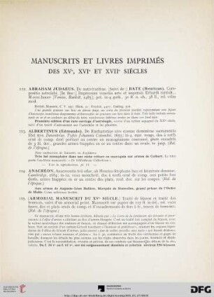 Manuscrits et livres imprimés des XVe, XVIe et XVIIe siècles (Nr. 112-144)
