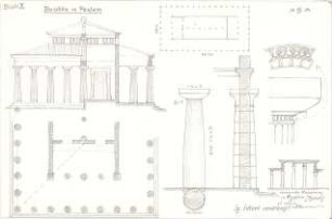 Eckert, Georg; München; Studienarbeiten - Basilika in Pästum (Grundriss, Teilgrundriss,Teilansicht, Schnitte, Details)