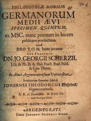 Philosophiae moralis Germanorum medii aevi specimen quintum : ex msc. nunc primum in lucem publicam productum