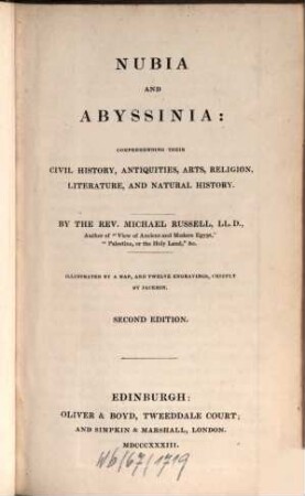 Nubia and Abyssinia : comprehending their civil history, antiquities, arts, religion, literature and nat. history