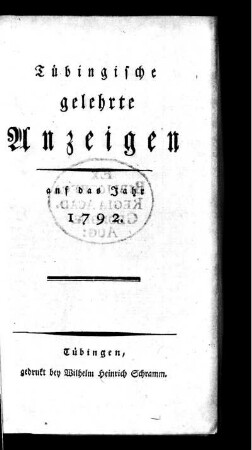 1792: Tübingische gelehrte Anzeigen