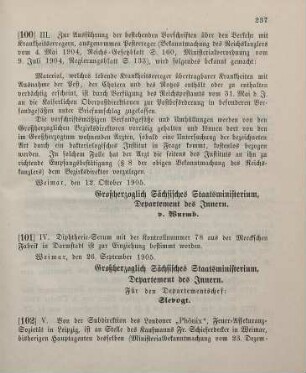 102. Ministerialbekanntmachung, betreffend Wechsel in der Hauptagentur des Londoner "Phönix", Feuer-Assekuranz-Sozietät
