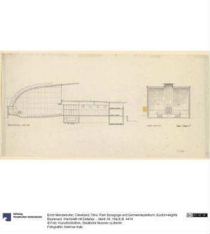 Cleveland, Ohio. Park Synagoge und Gemeindezentrum, Euclid Heights Boulevard. Werkblatt mit Detailzeichnungen zur Estrade, zum Baldachin und zum Toraschrein der Synagoge