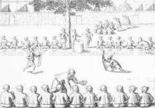 Wie die Bewohner von Banda ihre Versammlungen halten - Buchseite aus de Bry, India II