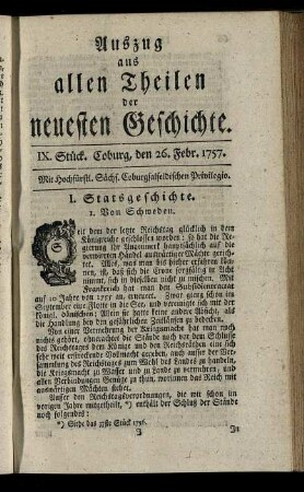 IX. Stück. Coburg, den 26. Febr. 1757.