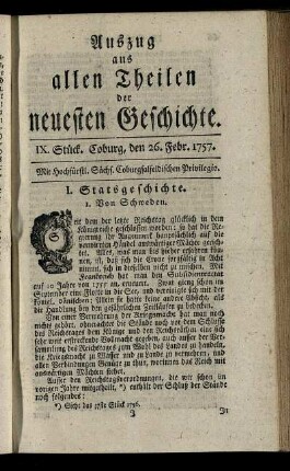 IX. Stück. Coburg, den 26. Febr. 1757.