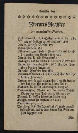 Zweytes Register der vornehmsten Sachen.
