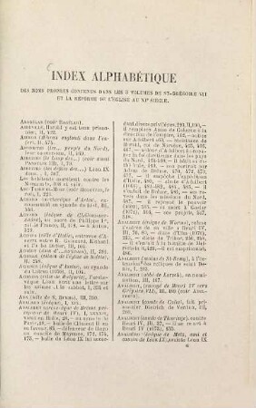 Saint Grégoire septième et la réforme de l'église au XIe siècle, Table alphabetique