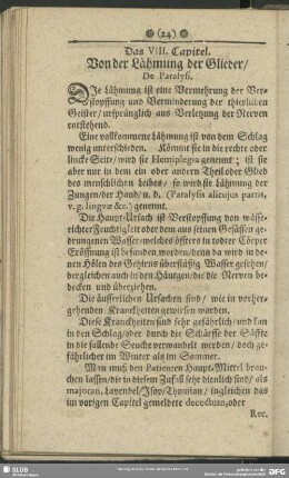 Das VIII. Capitel. Von der Lähmung der Glieder, De Paralysi