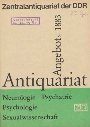 Nr. 1883: Neurologie, Psychiatrie, Psychologie, Sexualwissenschaft