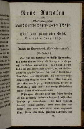 Fünf und zwanzigstes Stück. Den 19ten Juny 1817