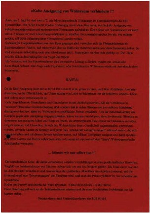 Flugschrift: Kalte Aneignung von Wohnraum               verhindern!!! 1994