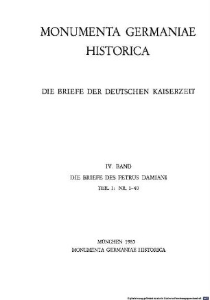Die Briefe des Petrus Damiani, 1. Nr. 1 - 40