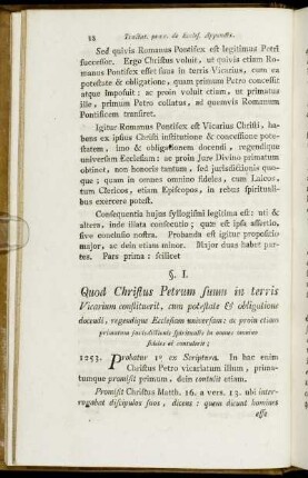 §. I. Quod Christus Petrum suum in terris Vicarium constituerit,[...]