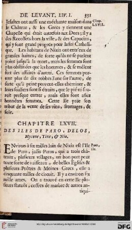 Chapitre LXVII: Des iles de Paro, Delos, Mycone, Tine, & Nio