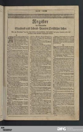 Register der fürnehmsten Glaubens- und Lebens-Puncten Christlicher Lehre.
