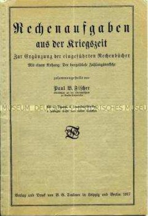 Broschüre mit Rechenaufgaben mit militärischem Bezug