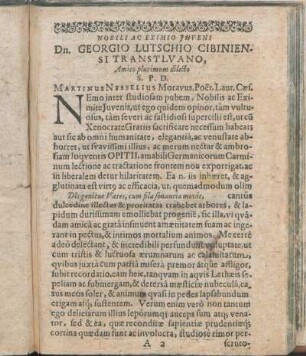 Nobili Ac Eximio Juveni Dn. Georgio Lutschio Cibiniensi Transtlvano, Amico plurimum dilecto S. P. D.