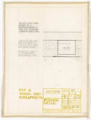 Bundesgartenschau, Karlsruhe 1967 Siedlung Im Eichbäumle: Typ D. Fußboden Wohnzimmer, Schlafzimmer: Detail 1:1