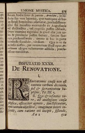 Disputatio XXXII. De Renovatione